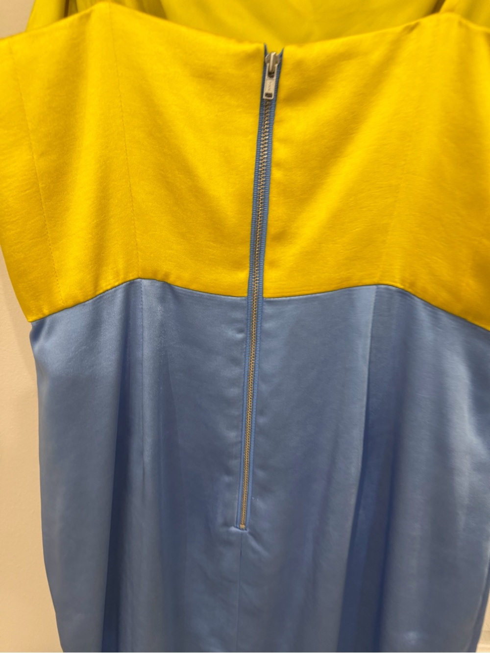 Ramy Brook Yellow & Light Blue Satin Colorblock Midi Skirt - Picture 4 of 9
